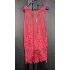Free People Red Lace Overlay Embroidered Sleeveless Mini Dress Size XS